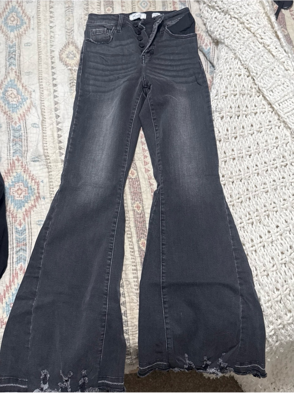 High-Rise Black Flared Jeans with Button-Fly